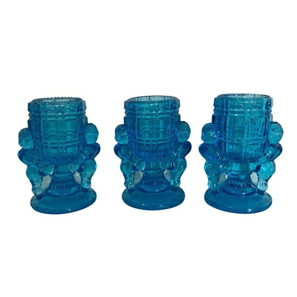 Vintage McKee Blue Peek-A-Boo Cherubs Toothpick Match Holder Lot of 3 - Picture 2 of 6